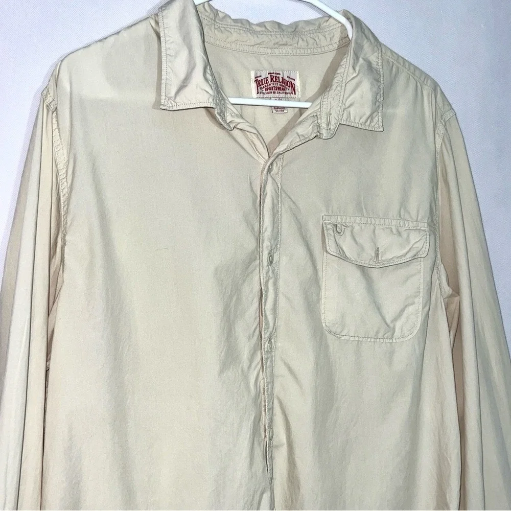 Vintage Man's rugged‎ True Religion cotton Button down shirt Beige XL